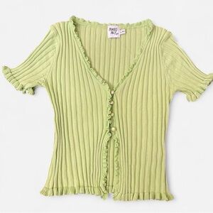 Princess Polly Lime Green Ribbed Cropped Top with Button Enclosure Ruffled Hems